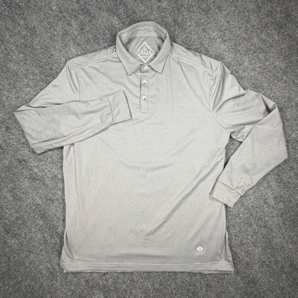 Burlebo Mens Performance Long Sleeve Polo Shirt Gray Size Large Activewear 0656 - Picture 2 of 6